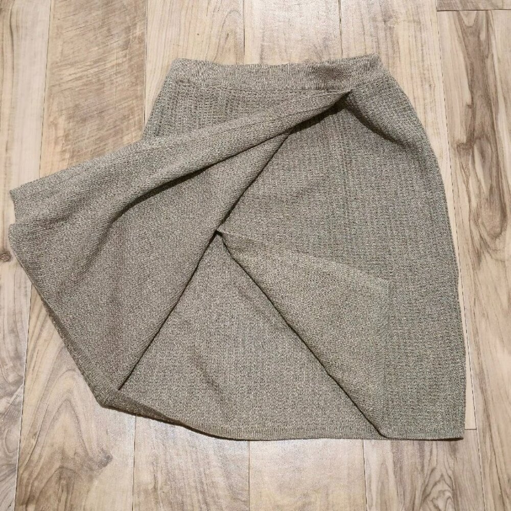 Vtg  Rodier Skirt Linen Silk Knit Knee Length 27"-33" Stretch Waist Quiet Luxury